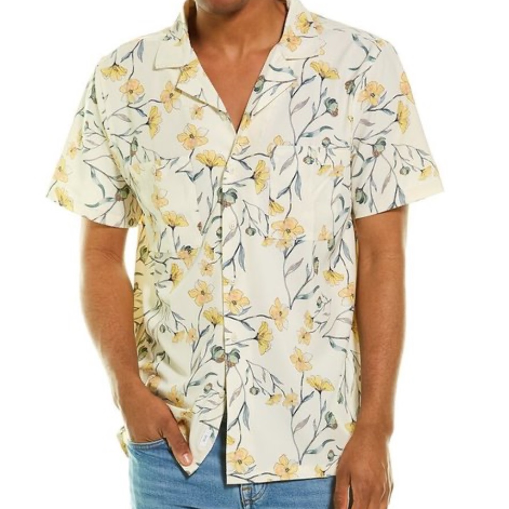 Onia Men's Floral Chambray Camp Shirt In White